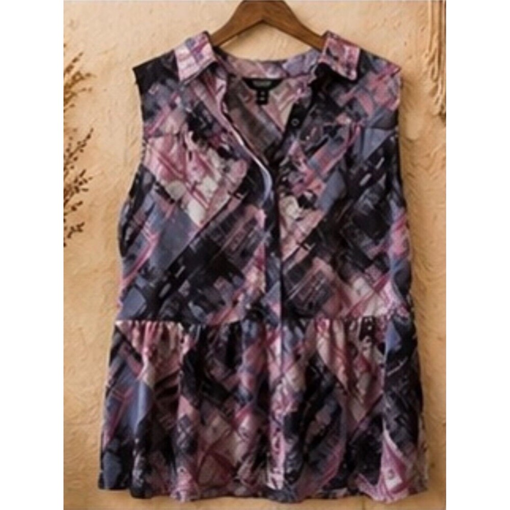 Simply Vera Vera Wang Purple Pink Black Sleeveless Blouse Size Small